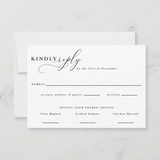 Elegant Script Minimalistische Voedselkeuze Antwoo RSVP Kaartje (Voorkant)