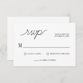 Elegant script minimalistische witte bruiloft RSVP kaartje
