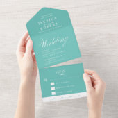 Elegant Script Mint en White Calligraphy Wedding All In One Uitnodiging (Afscheurbaar)