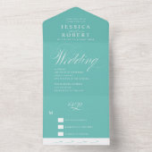 Elegant Script Mint en White Calligraphy Wedding All In One Uitnodiging (Binnen)