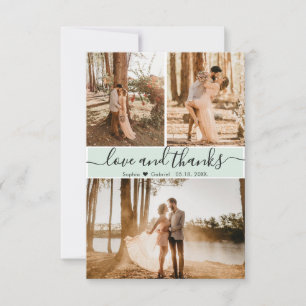 Elegant Script Mint Green Wedding 3 Foto Collage Bedankkaart