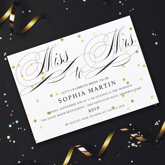 Elegant Script Miss aan Mrs. Confetti Vrijgezellen Kaart