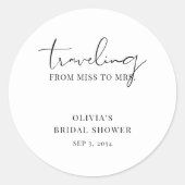 Elegant script Miss to Mrs Bruiloftsborrel Ronde Sticker (Voorkant)