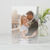 Elegant Script Modern 2 foto bruiloft Bedankkaart (Staand voorkant)