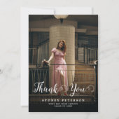 Elegant Script Modern 2 foto Eenvoudig Afstuderen Bedankkaart (Voorkant)