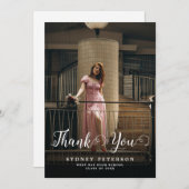 Elegant Script Modern 2 foto Eenvoudig Afstuderen Bedankkaart (Voorkant / Achterkant)