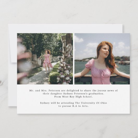 Elegant Script Modern 3 Foto Afstuderen Aankondiging (Achterkant)