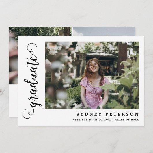 Elegant Script Modern 3 Foto Afstuderen Aankondiging (Voorkant / Achterkant)