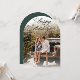 Elegant Script Modern Arch 1 Photo Christmas Card Kaart