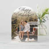 Elegant Script Modern Arch 1 Photo Christmas Card Kaart (Staand voorkant)