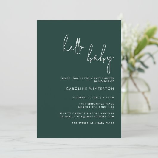 Elegant script Modern Baby shower Kaart (Staand voorkant)