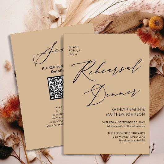 Elegant Script Modern Beige Repetitie Diner QR Kaart