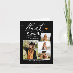 Elegant Script Modern Black 4 Photo Afstuderen Bedankkaart