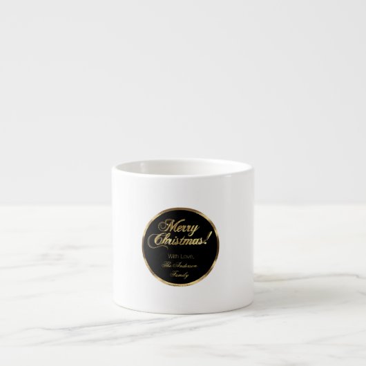 Elegant Script Modern Black en Gold Kerstmis Espresso Kop (Voorkant)