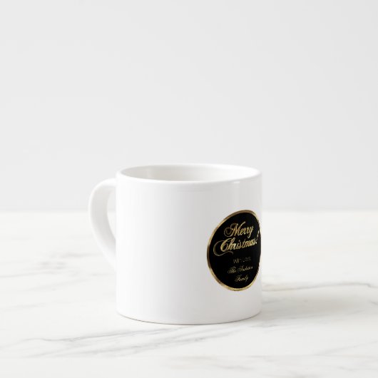 Elegant Script Modern Black en Gold Kerstmis Espresso Kop (Links)