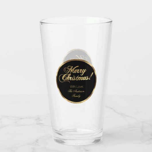 Elegant Script Modern Black en Gold Kerstmis Glas (Achterkant)