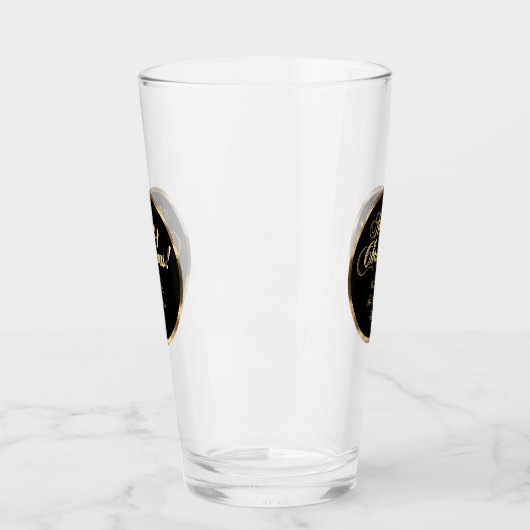Elegant Script Modern Black en Gold Kerstmis Glas (Links)