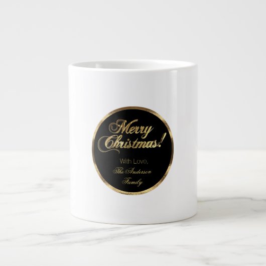 Elegant Script Modern Black en Gold Kerstmis Grote Koffiekop (Voorkant)