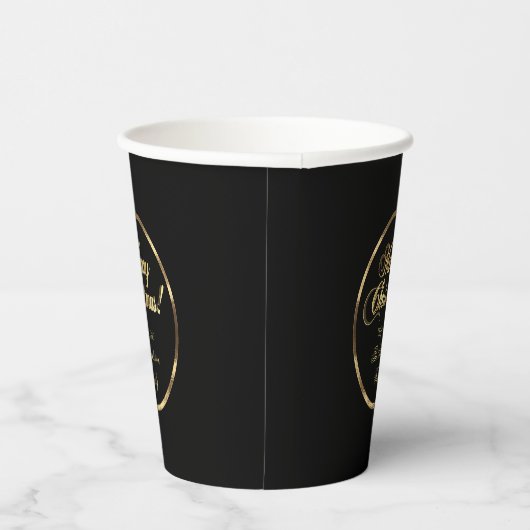 Elegant Script Modern Black en Gold Kerstmis Papieren Bekers (Rechts)