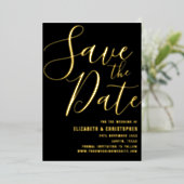 Elegant Script Modern Black & Gold Save the Date Folie Uitnodiging (Staand Voorkant)