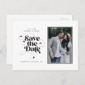 Elegant Script Modern Black White Art Design Foto Aankondigingskaart (Voorkant / Achterkant)