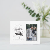 Elegant Script Modern Black White Art Design Foto Aankondigingskaart (Staand voorkant)