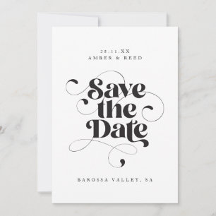 Elegant Script Modern Black White Art Design Foto Save The Date