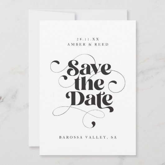 Elegant Script Modern Black White Art Design Foto Save The Date (Voorkant)