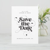 Elegant Script Modern Black White Art Design Foto Save The Date (Staand voorkant)