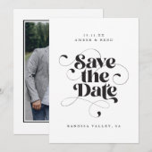 Elegant Script Modern Black White Art Design Foto Save The Date (Voorkant / Achterkant)