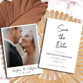Elegant Script Modern Black & White Photo Wedding Save The Date