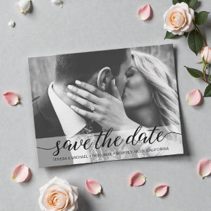Elegant Script Modern bruiloft verloving Foto Briefkaart