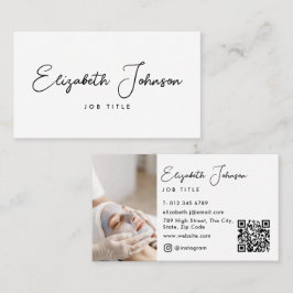 Elegant Script Modern Chic Foto QR-code Visitekaartje