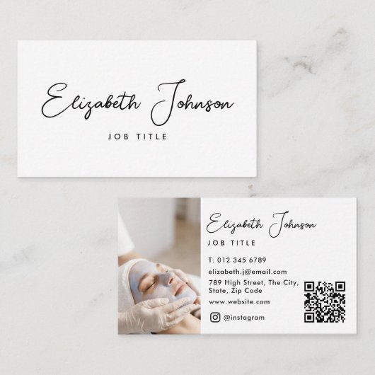 Elegant Script Modern Chic Foto QR-code Visitekaartje (Voorkant / Achterkant)