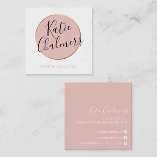 ELEGANT script modern chic  goud blush roze Vierkante Visitekaartje (Voorkant / Achterkant)