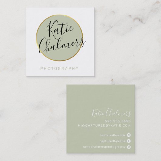 ELEGANT script modern chic gouden salie groen Vierkante Visitekaartje (Voorkant / Achterkant)