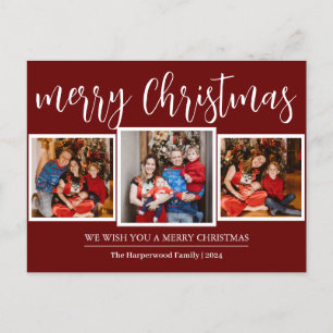 Elegant Script Modern Christmas Family 3 Foto Feestdagenkaart
