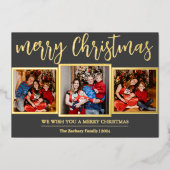 Elegant Script Modern Christmas Family 3 Foto Folie Feestdagenkaart (Voorkant)