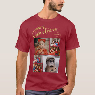 Elegant Script Modern Christmas Family 3 Foto T-shirt