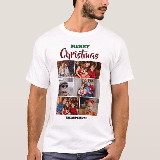 Elegant Script Modern Christmas Family Foto T-shirt (Voorkant)