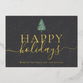 Elegant script modern festive pine tree Business Folie Feestdagenkaart (Voorkant)