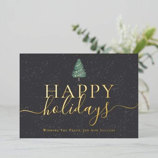 Elegant script modern festive pine tree Business Folie Feestdagenkaart (Staand Voorkant)