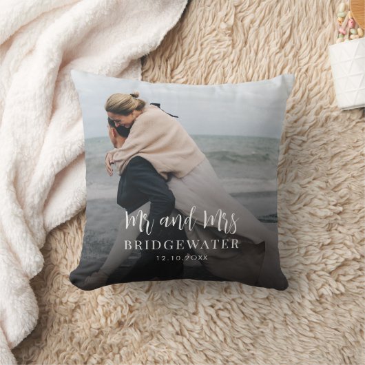 Elegant Script Modern Foto Minimalistisch Kussen (Deken)