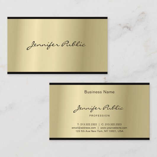 Elegant script Modern Glam Gold Blik Bovenste Visitekaartje (Voorkant / Achterkant)