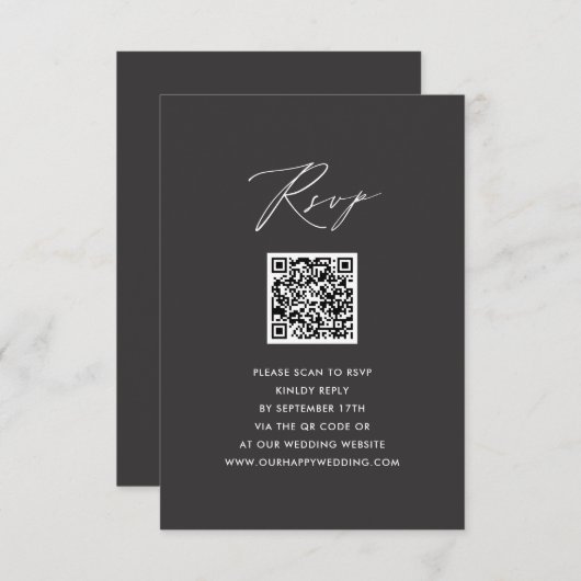 Elegant Script Modern Grijs Eenvoudig QR Bruiloft  RSVP Kaartje (Voorkant / Achterkant)