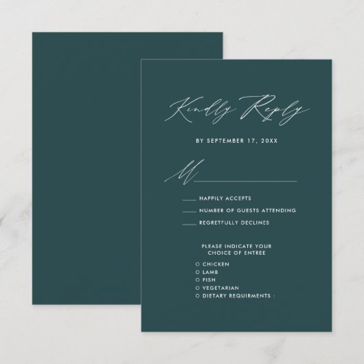 Elegant Script Modern Groen Eenvoudig Bruiloft RSV Informatiekaartje (Voorkant / Achterkant)