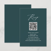 Elegant Script Modern Groen Eenvoudig QR Bruiloft  Informatiekaartje (Voorkant / Achterkant)