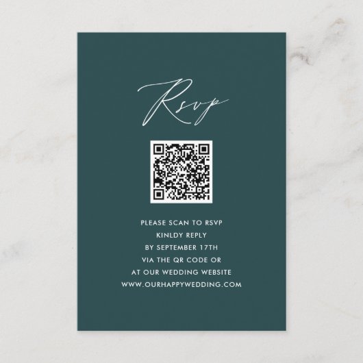 Elegant Script Modern Groen Eenvoudig QR Bruiloft  Informatiekaartje (Voorkant)