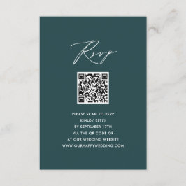 Elegant Script Modern Groen Eenvoudig QR Bruiloft  Informatiekaartje