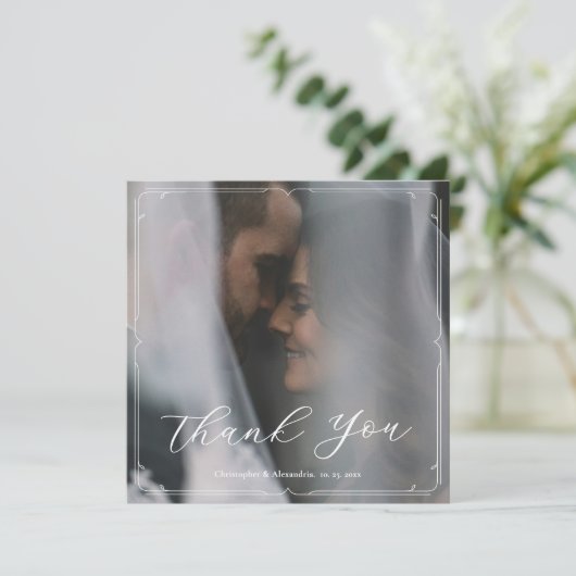Elegant Script Modern Lijst Trouwfoto Bedankkaart (Staand voorkant)